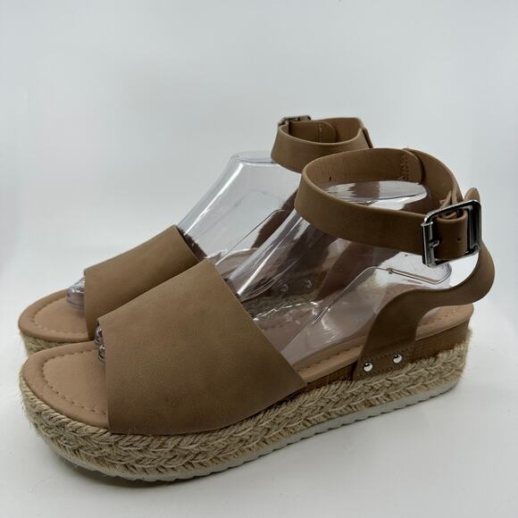 Cushionaire Sandal Wmns 11 Brown Miranda Faux Leather Platform Wedge Espadrilles - Picture 5 of 9
